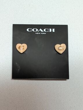 Coach Beige Heart Stud Earrings